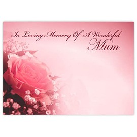 celloexpress In Loving Memory Mum (Pink Rose) Flower Message Cards - 60mm x 90mm - Bereavement Florist Card Sympathy Condolences Notes (Pack of 50)