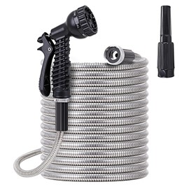 Stainless Steel Garden Hose 75 ft - Metal Water Hose with 2 Nozzles, Lightweight, Tangle Free & Kink Free, Heavy Duty, High Pressure, Flexible, Dog Proof