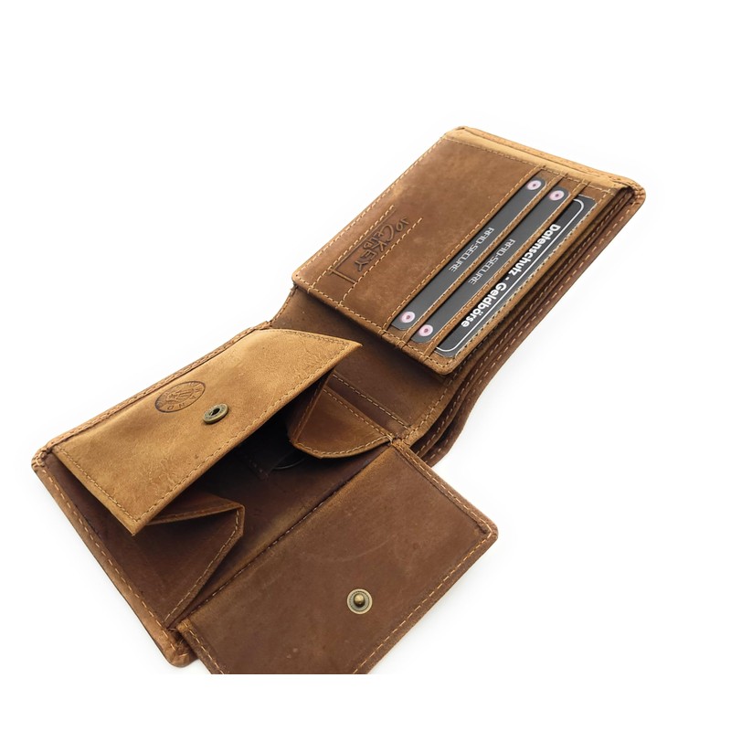 Lemasi Genuine Leather Wallet with RFID Protection, 3D Skull, Eyelet