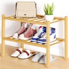 Smiry Shoe Rack, 2 Tier Small Bamboo Shoe Organizer, Stackable