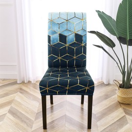Gibelle Dining Room Chair Covers Set of 8, Stretch Parsons Chair Slipcovers Universal Removable Washable Chair Seat Covers Protector for Dining Room, Kitchen, Hotel and Party, Blue Cubes