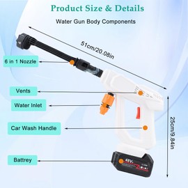 YTDTKJ Car Cleaning Spray Gun 48V, High-Pession Water Gun, 5-Section Dual Electric Car Wash Gun Toolbox Set with 6 in 1 Nozzle, 5-Meter Hose, Water Pipe Adapter, Filter Screen, Foam Kettle (White)