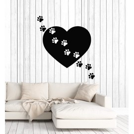 Vinyl Wall Decal Heart Symbol Love Pets Shop Animal Paw Prints Stickers Mural Large Decor (g4861) Black