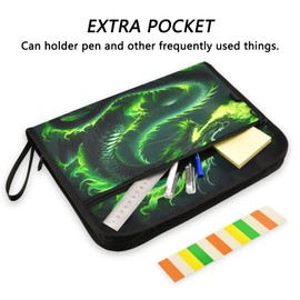 Green Fire Dragon File Organizer 13 Pocket Expanding File Folder with Front Pouch Portable Business Fire Storage Document Organizer Folder with Zipper