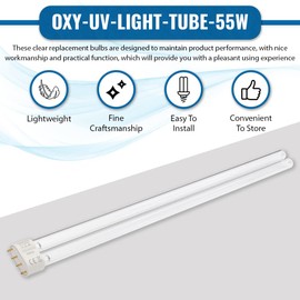 OXYFUL 55W UV Ultraviolet 4 Pin Base Replacement Light Clarifier Lamp Filter for Aquarium Koi Pond Fish Tank Compatible to CUV-655-2 Pack