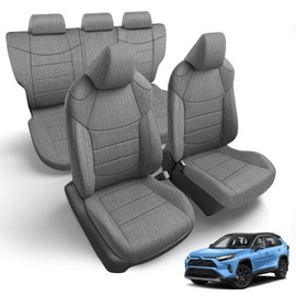 Kistrba Front and Rear Seat Covers Compatible with 2019-2025 Toyota Rav4 Hybrid (Excluding SE&XSE Hybrid/Prime), Heavy Duty Cationic Linen Fabric Comfortable and Aesthetics