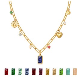 Sundurich Gold Birthstone Charm Necklaces for Women,14K Gold Plated Dainty Emerald Red Blue Green Diamond Birthstone Necklace 12 Month Birthstone Jewelry Birthday Gifts for Women 9