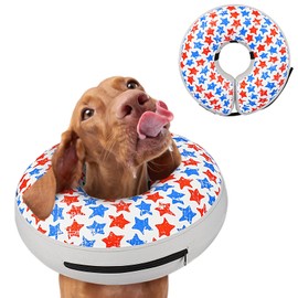 GoGoPaw Inflatable Dog Cone Collar to Stop Licking, Soft Neck Donut Collar After Surgery, Adjustable Recovery Cone for Small Medium Large Dogs (Star,L)