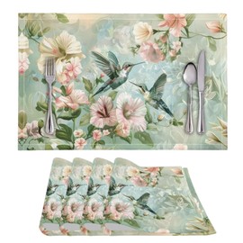 Eritanaer Green Hummingbird Place Mats Table Mats Set of 4 Indoor Placemats Washable Table Protector Mat for Dining Table Easy Clean Flower Placemats Rectangle Placemats