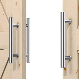 SMARTSTANDARD 12'' Push Pull Sliding Stainless Stee Barn Door Handle, Double-Sided Brushed Nickel Barn Door Handle Set, 2 Pack