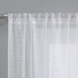 Laura Ashley Lehman 4 Panel Sheer Curtains with Rod Pocket, Each Panel Measures 38" W x 96" L, White
