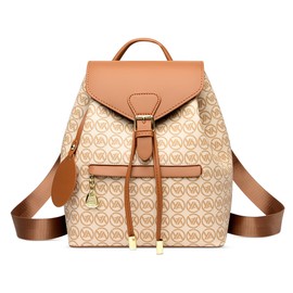 FOLOVEYA Backpack Women Fashion Anti-theft Rucksack Waterproof Multi-pocket Convertible Shoulder Bag Handbags Ladies Causal Daypack for Travel Work School Holidays Shopping PU Leather Beige B