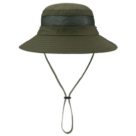 Kids Sun Hat Outdoor UPF 50+ Boys Sun Hats Wide Brim Kids Bucket Summer Safari Hat Fishing Cap Army Green 5-13 Years