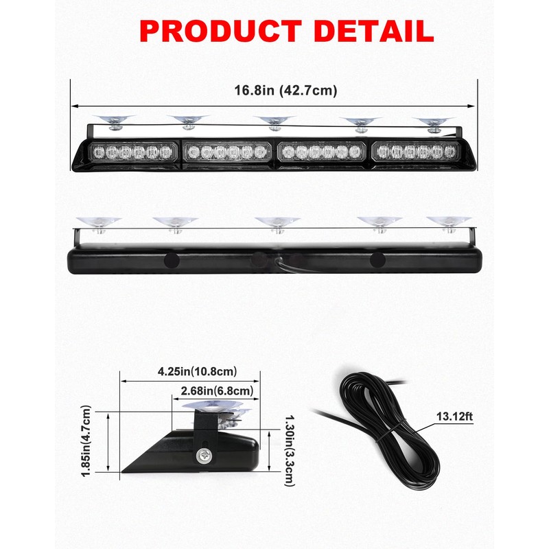 HLauto 6Z4J Emergency Dash Strobe Lights: 2x16.8 inch Red Amber