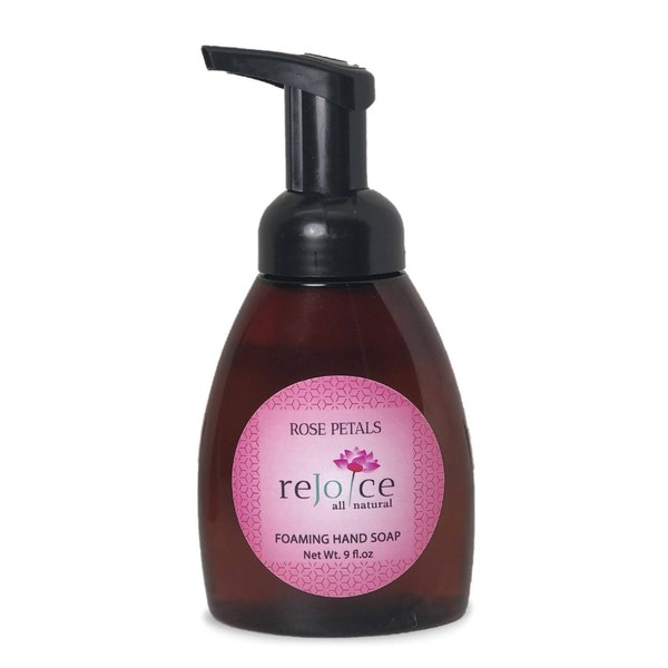Rejoice All Natural Foaming Hand Soap (Rose Petals) | Moisturizing and Cleansing Rose Petals Hand Soap| No Palm Oil, Phthalate Free, Non-GMO, Hexane Free| Vegan| No Artificial Colors, Detergent Free| 9 fl oz