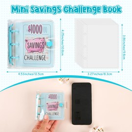 Mafegu Mafegu Mini Money Saving Binder with 25 Envelopes, $1000 Savings Challenge Book, Portable for Budgeting Cash Planner,School Class Prize Gift (Pink, $1000)