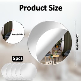Aeaocvo 5 Pack Acrylic Round Mirrors, 4” Non-Glass Round Mirrors for Wall Decor, Self-Adhesive Mirror Stickers for Home Living Room Bathroom Bedroom Decor