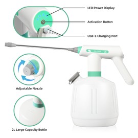 Uten Cordless Electric Sprayer - 2L Rechargeable Electric Spray Bottle, Power Display, Extended Nozzle for Hard-to-Reach Areas, Multi-Use for Cleaning, Watering, Disinfecting