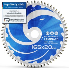 FALKENWALD Circular Saw Blade, 165 x 20 mm, Ideal for Laminate, Compatible with Makita and Bosch Saw Blades