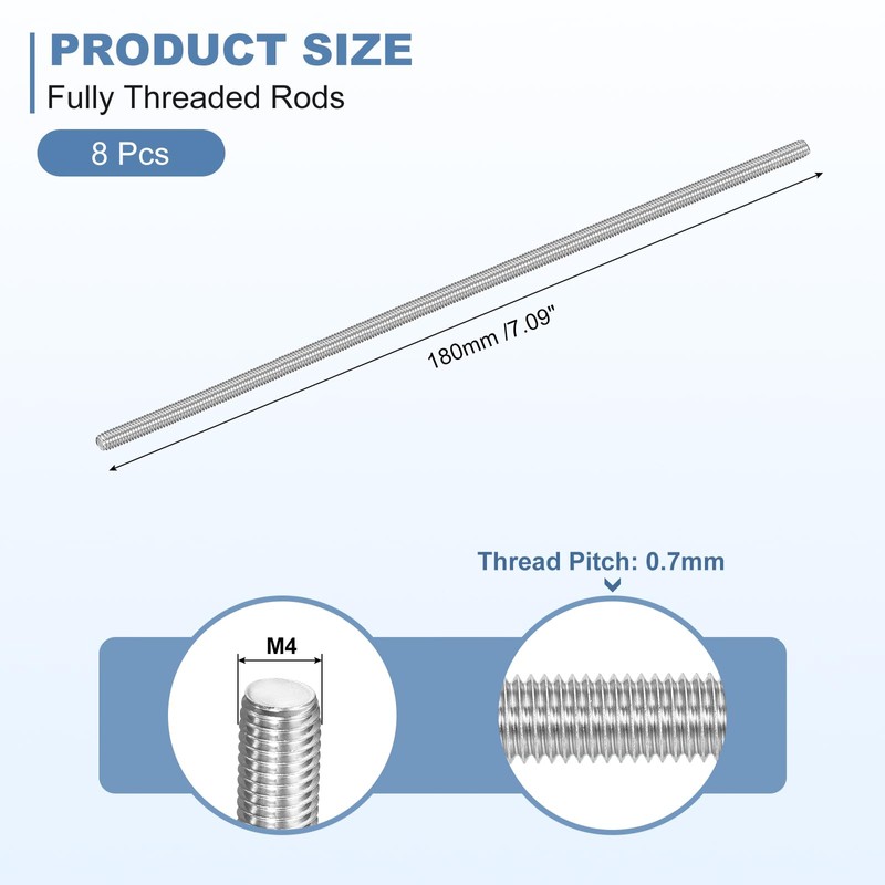 sourcing map 2Pcs M3-0.5x250mm Fully Threaded Rods, Threaded Rods Bar