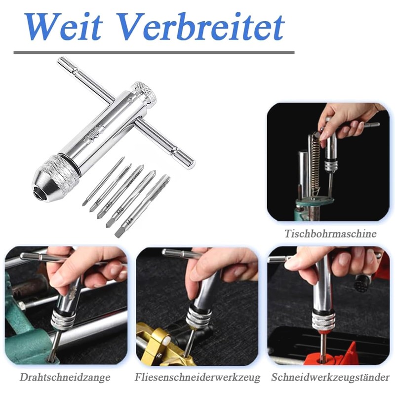 Wilsonzin T Handle Tap Wrench Ratchet, Adjustable Hand Tap Set,