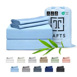 Queen Sheets Set by Tafts, Pure 100% Viscose derived from Bamboo Bed Sheets Set, Luxuriously Soft, Silky, Cooling Sheets, Double Stitched, Lifetime Quality Promise (Sky Blue)
