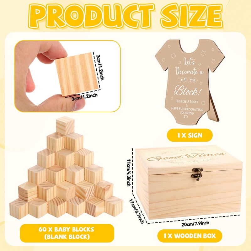 62Pcs Baby Shower Game Sign Kit 60 DIY Blank Wooden