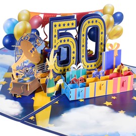GREETING ART 50th Birthday Card for Men and Women,50th Birthday Gifts for Her Him,50th Birthday Pop Up Card,50th Bday Card for Wife Husband, 50 Year Birthday Card,50th Anniversary Card
