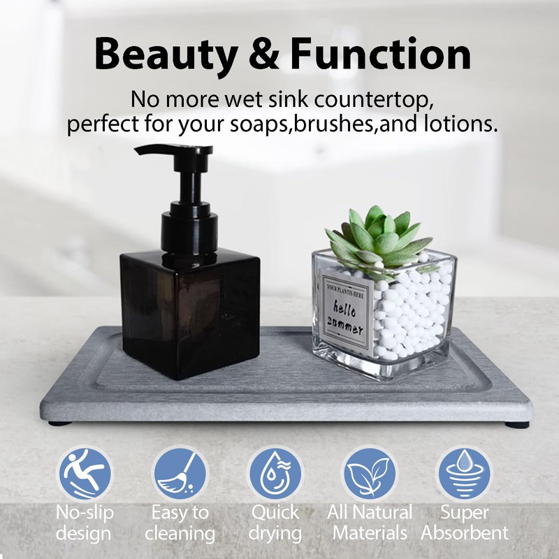 2 PCS Water Absorbing Stone Trays for Bathroom Sink &