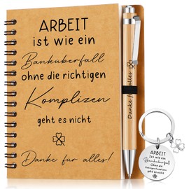 Sinmoe Thank You Gift Set for Colleagues, A6 Spiral Notebook, Thank You for Everything, Ballpoint Pen, Inspirational Key Ring, Employee Farewell Gift (Work Is Like A Bank Robbery)