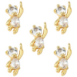 5pcs Cubic Zirconia Bear Charms 18K Gold Plated Cute Animal Hanging Charms for Jewelry Making Bracelets