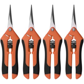 ZEONHEI Pack of 4 16.5 cm Hand Secateurs, Harvesting Shears, Flowering Shears, Planting Scissors, Branch Place Planting Scissors, Flower Scissors for Cut Flowers and Branches, Straight Blade, Orange