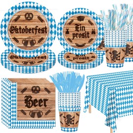 161 Oktoberfest Party Supplies Dinnerware Set - Bavarian German Design with Plates Cutlery Cups & Tablecloth-Blue Diamond Themed Decor for 20 Guests Perfect for Beer Festival, Oktoberfest Celebration