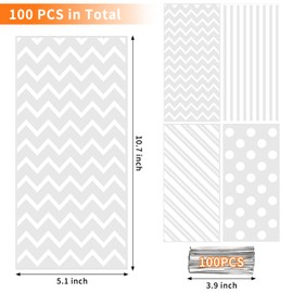 Ohuimrt 100 PCS White Cellophane Treat Bags, Clear Party Favor Bags Goodie Bags Plastic Gift Bags with Ties for Candies, Cookies, Snacks, Valentine's Day, Birthdays, Weddings