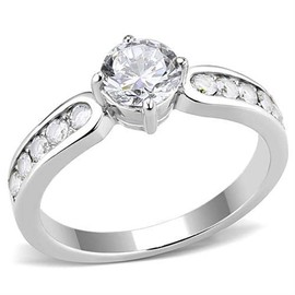 YourJewelleryBox Elegant Engagement Simulated Diamond Ring Engagement Stainless Steel Clear TK3256 O