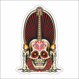 A.M.A. shop STICKER SHAPED SKULL WITH GUITAR PVC for Decal Wall Mural Car Motorcycle Helmet Camper