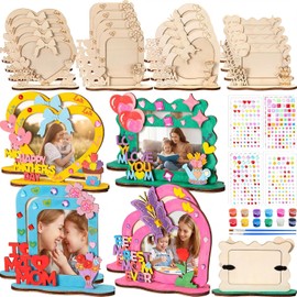 Blueweenly 24 Set DIY Mother's Day Picture Frames Self Standing Color Your Own Crafts Kit Wood Frame Craft Kits Art Gift for Party Activities Art Craft Project