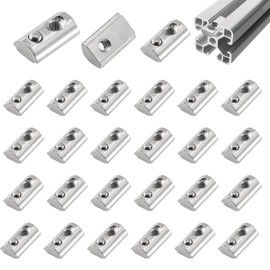 alwaiiz Pack of 50 T-Slot Nuts with Ball Nut 6, 20 Series M3 Carbon Steel Lube Nut, T Slot Blocks Screws Set with Centring Bridge for Aluminium Profile Extrusion Slot (2020 M3)