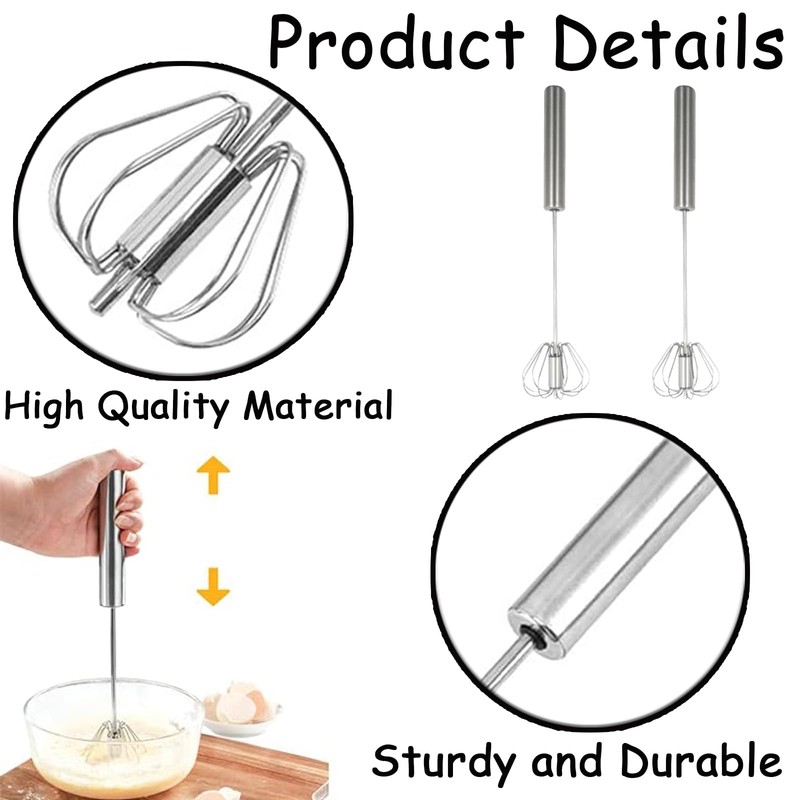 2 PCS Hand Push Whisk Egg Blender Semi Auto Rotating