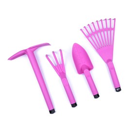Mintra Garden Tool Set, 4 Piece Heavy Duty Gardening Tools Including Cultivator, Trowel, Shovel & Rake, Durable Poly Material & Non-Slip Handle, Garden Hand Tools Set for Gardening Gift, Fuchsia
