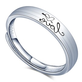 MICGIGI 925 Sterling Silver Adjustable Ring Engraved "Love" Letter Couple Rings Silver Open Ring