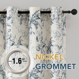 H.VERSAILTEX Linen Fabric Curtains for Living Room 96 Inches Long, Rich Linen Curtains Floral Print Curtain Grommet, Textured Curtains 2 Panels, 52" W x 96" L, Floral in Blue