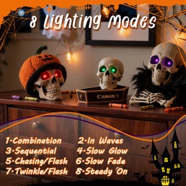 Halloween Glowing Eyes Lights, 3 Pack LED Eye Lights with 3 Battery Boxes, 8 Modes & 6H Timer, 17.7in Wires, Battery Operated Red Green Purple Eyes for Skulls, Masks, Pumpkins & Haunted House Decor
