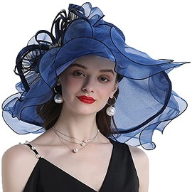 Big Brim Fedora Hats for Women Organza Sun Hats Flower Ladies Wedding Party Kentucky Church Fedoras
