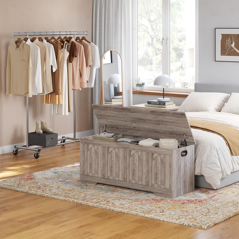 DINZI LVJ Storage Chest, 47.2”Wooden Storage Box with 2 Safety