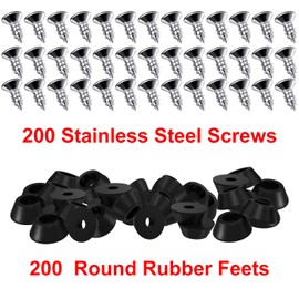 200 Pieces Soft Cutting Board Rubber Feet with Stainless Steel Screws, 0.28 x 0.59 (), Soft, Non Slip, Non Marking, Anti-Skid, Fine Grips for Furniture, Electronics and Appliances
