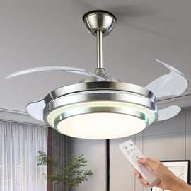 ONELLH Chandelier Ceiling Fan with Remote Control 12 Speeds, Modern Retractable Ceiling Fans with LED Lights, Reverse Fandeleir Fan for Summber and Winter Fit for Dining Room