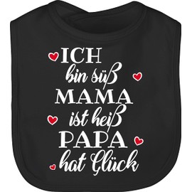Shirtracer - Baby Bib - Sayings - Ich bin süß Mama ist heiß Papa hat Glück Herzen, 2 Black