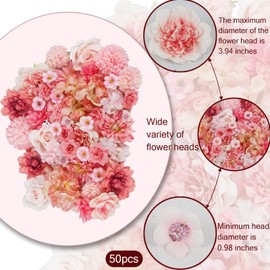 CITYES 50 Pcs Faux Flower Heads Small Artificial Flowers for Crafts Pink Fake Peony Daisy Rose Flowers Bulk Mini Flowers for Graduation Cap Garland Wedding Party DIY Home Decoration