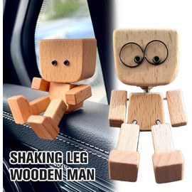 Shaking Wooden Man Figure, Charming Small Wooden Figure That Sways with 1 Magnetic Expressions, Handmade Shaking Woodens Man Dashboard Figurines Ornament